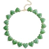 YUJIE Resin Heart Necklace Vintage Statement Necklace for Women Adjustable Chunky Beads Choker Lightweight Acrylic Jewelry