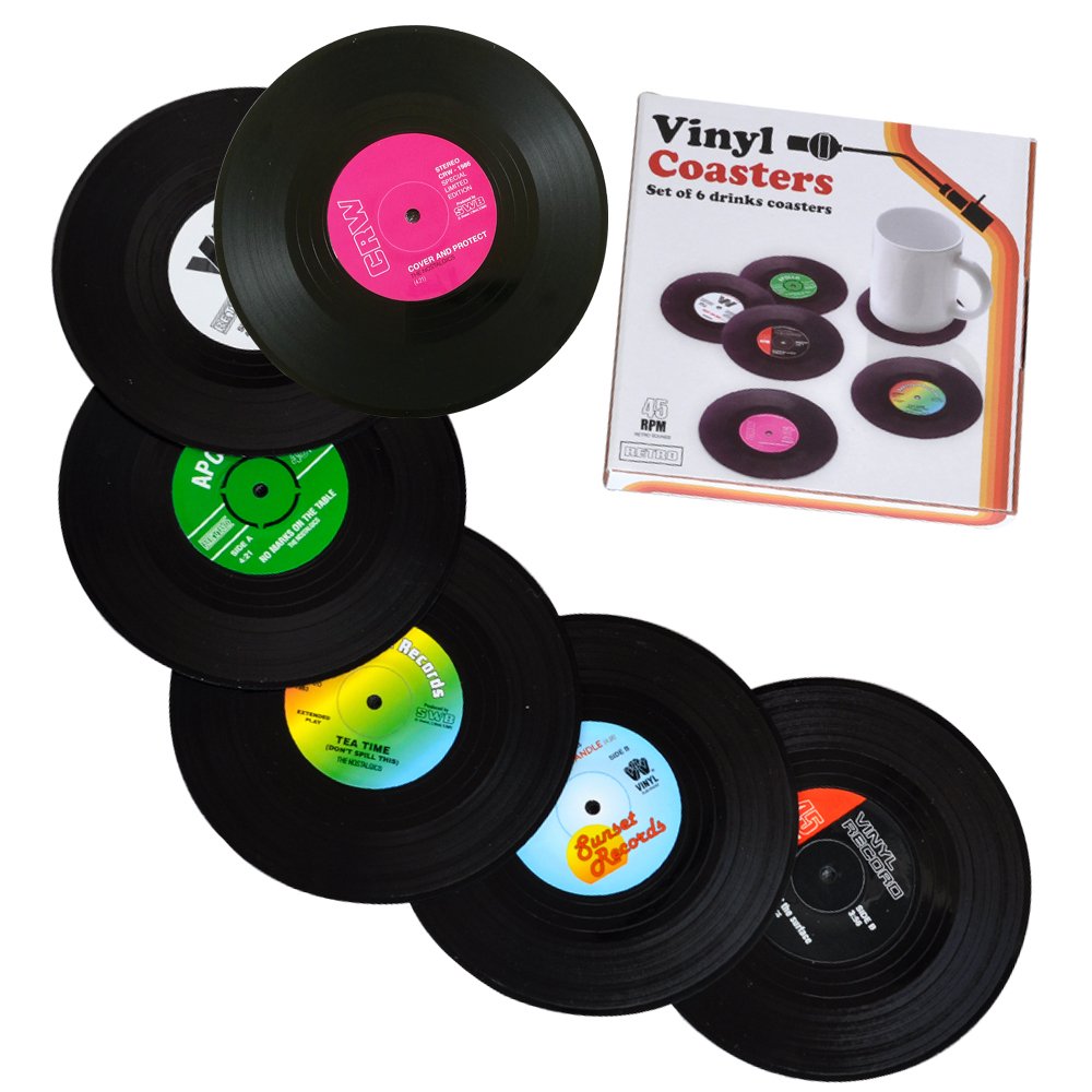 6pcs Solid Retro CD Record Vinyl Coasters Mat for Home/Bar Coffee Tea Drink Use Insulate&protect furniture