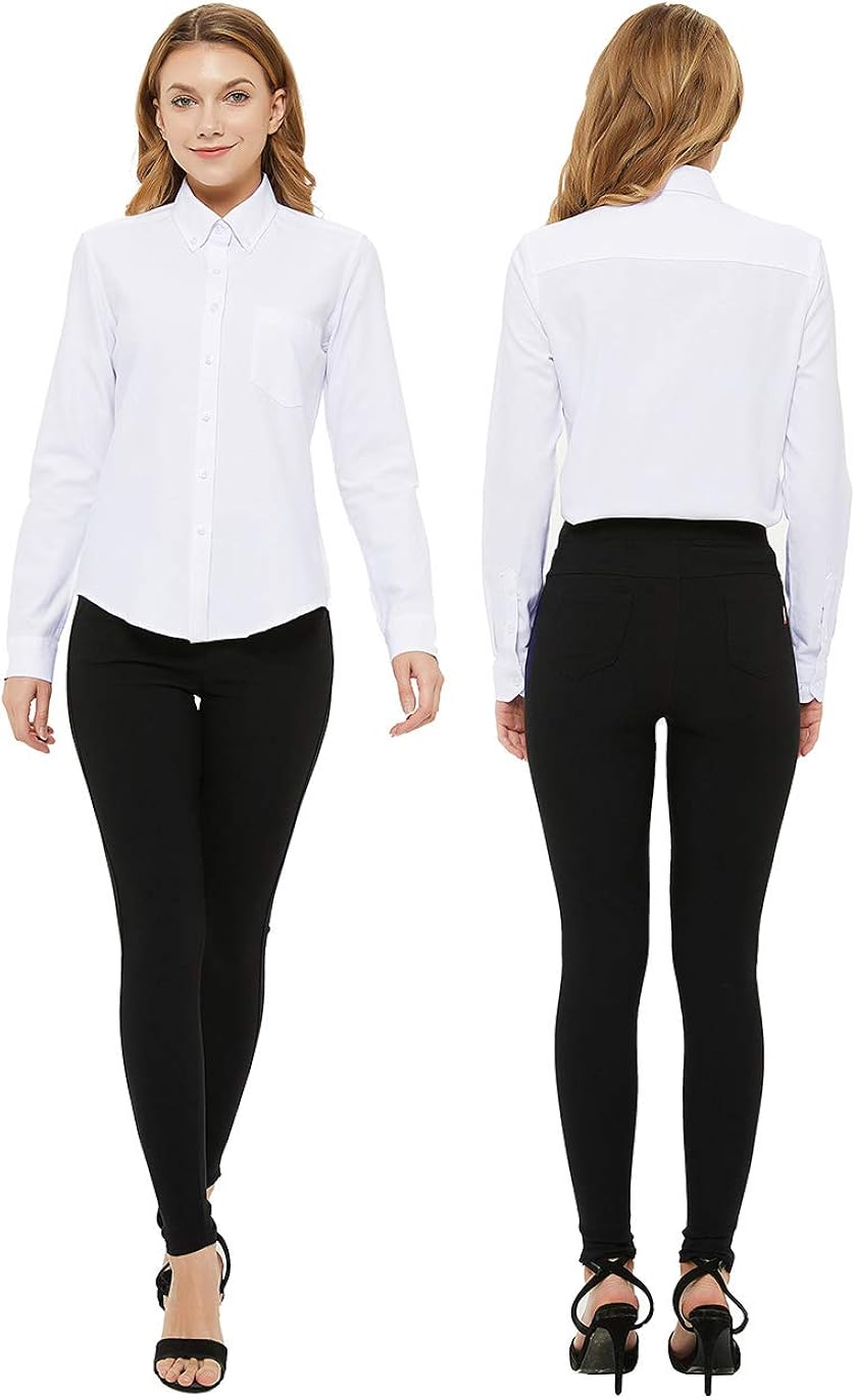MGWDT Button Down Shirt Women Long Sleeve Blouse Oxford Shirt Classic-Fit Cotton Tops Wrinkle Resistant(2XS-3XL): Clothing