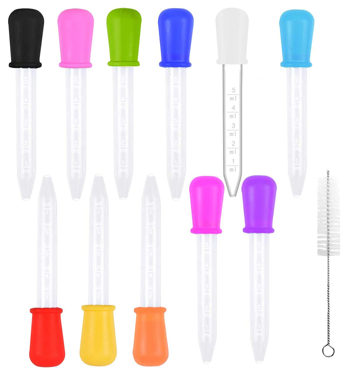 Pipettes Dropper,11PCS Plastic Liquid Dropper+1 PCS Cleanning Brush 5ML Silicone Eye Droppers with Scale Eyedropper Liquid Transfer Dispenser Pipettes for Candy Molds Chocolate Gummy Art Crafts