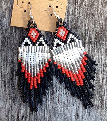 Falcons Inspired Black & Red Handmade Beaded Earrings - Style #2