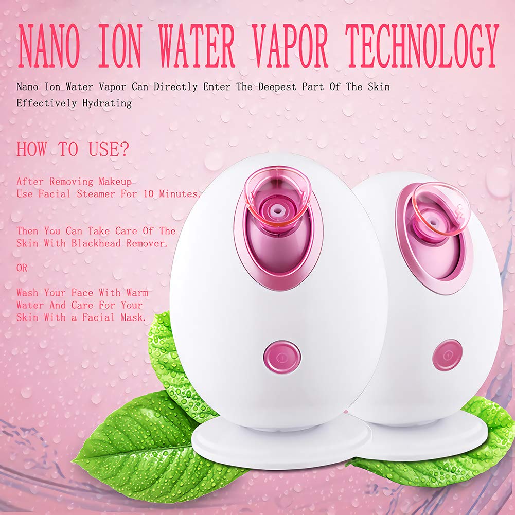 YIVIYAR 4 in 1 Nano Ionic Facial Steamer, Warm Mist Face Humidifier, Sauna Home SPA Quality Facial Steamer for Women with Free 4 Pieces Blackhead Remover Kit and Hair Band(Egg Shape, Pink): Beauty