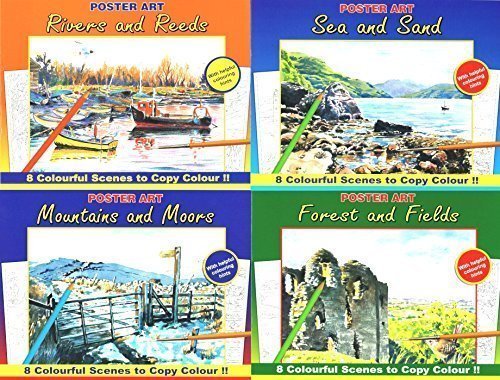 Set of 4 Adults Paint & Colouring Books Sea, Fields, Rivers & Mountains 3110
