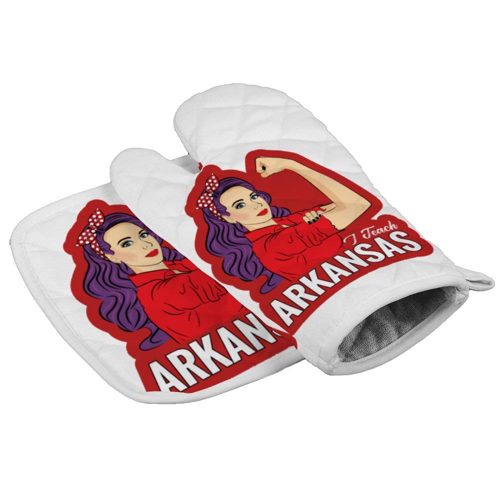 LijiahuaMitts Arkansas Teacher Red for Ed I Teach Arkansas State Heat Resistant Oven Mitts and Pot Holders,Safe Kitchen Cooking Baking Grilling