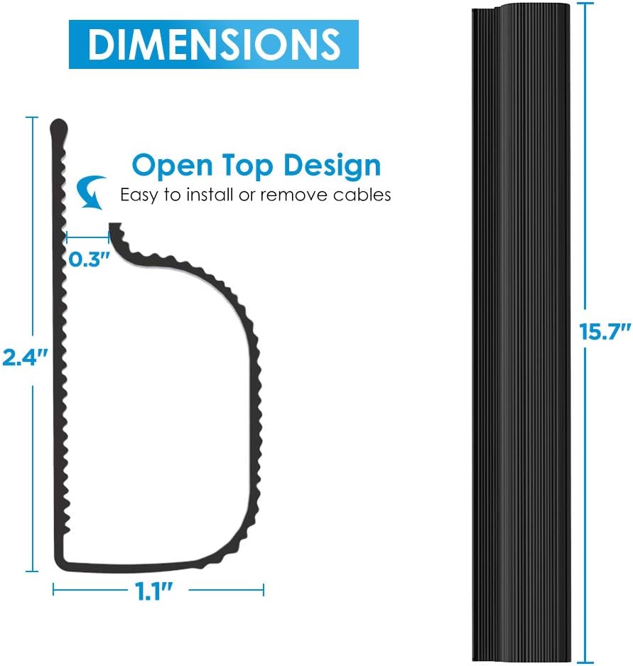 Updated 94" J Channel Cable Raceway - Desk Cord Organizer - Computer Cable Management Under Desk with 196" Mounting Tape - 6 Count Desk Cable Tray for Office, Home, JCCR-05 (15.7" Each, Black): Electronics