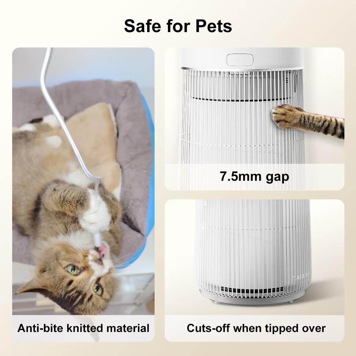 WiseSky Pet Air Purifier, 3-in-1 HEPA Filter for Cat Hair Dander Odor Dust, for Home Large Room, Up to 1644 ft², Smart App Control, 360° Air Intake, W-Cat, White