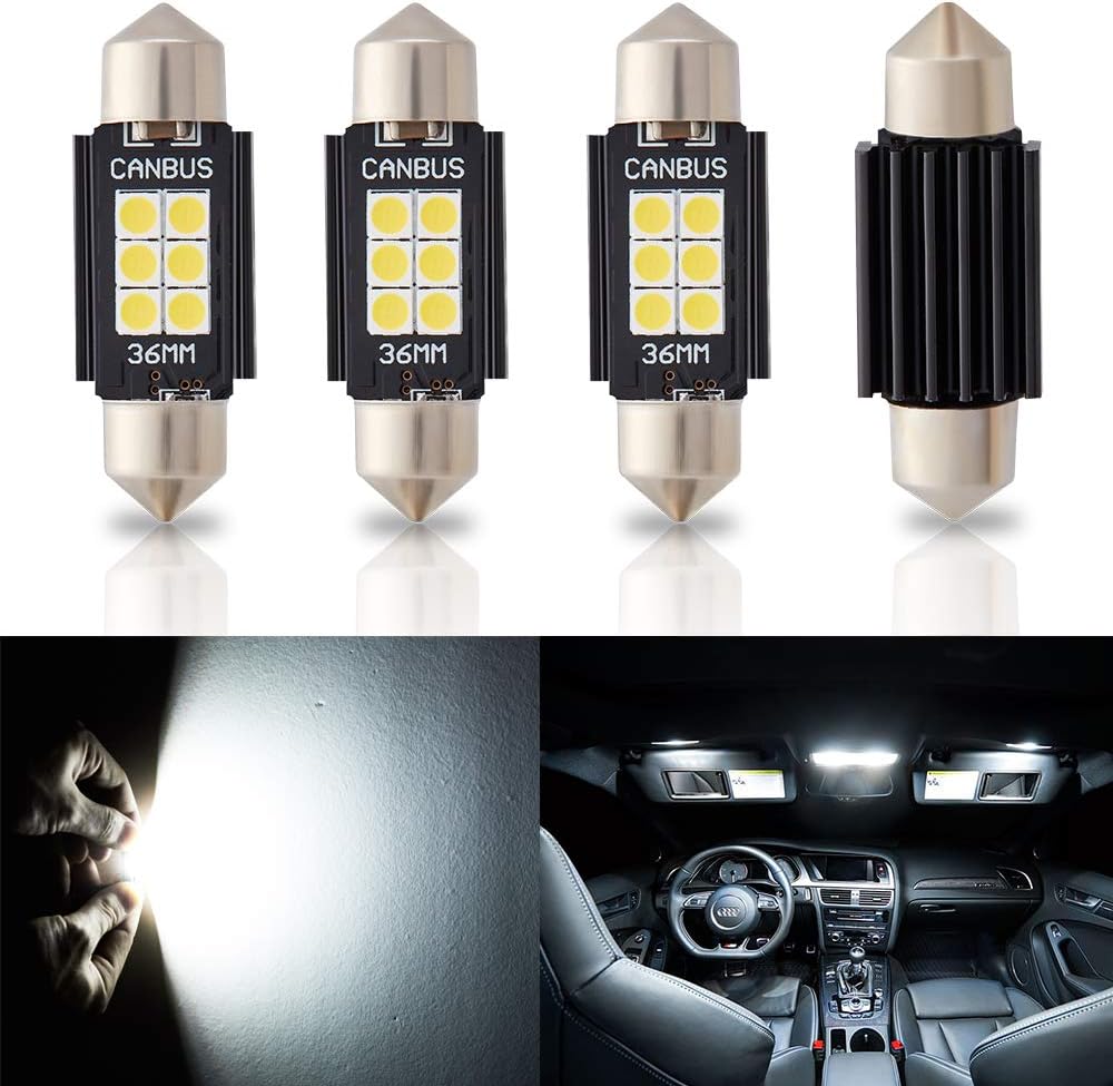 ANTLINE Newest 6418 6411 DE3425 DE3423 LED Bulb White (4 Pack), Super Bright Festoon 1.50" 36MM 3030 6-SMD Canbus Error Free LED for Replacement, Work as Interior Dome Map Door Courtesy Trunk Lights