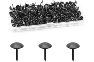 Rierdge 200 Pcs Metal Thumb Tacks Decorative, 2/7" x 1/2" Vintage Thumb Tacks, Heavy Duty Upholstery Tacks for Sofa Furniture DIY Project etc, Black