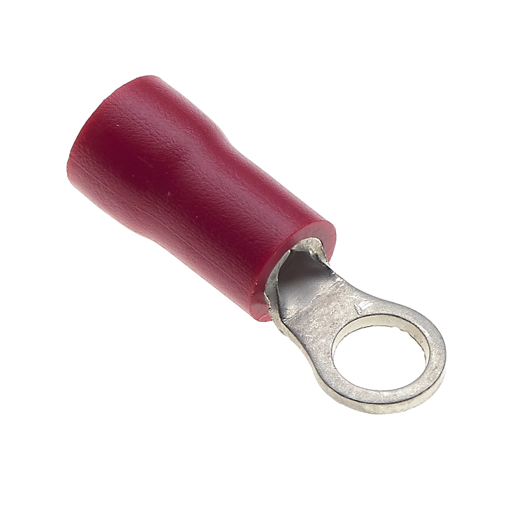 Ring Crimp Terminal - Pack of 100, Red, 3.7mm, 25A, 22-16 AWG - Heat Shrink Connectors, Tinned Copper, Insulated Wire Terminals