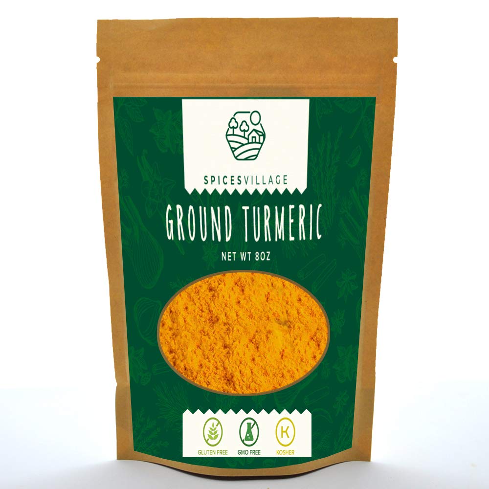 Spices VillageTurmeric Powder (8 oz) - Natural Pure Ground Turmeric Root with Curcumin, Indian Raw Turmeric, Great for Tea or Latte - Kosher Certified, Gluten-Free, Non-GMO, Resealable Bulk Bag