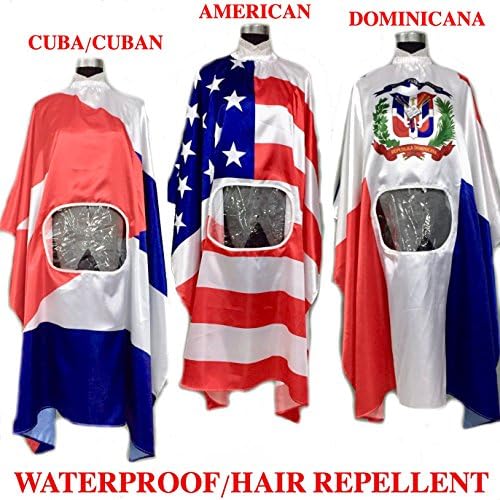 Salon Professional Hair Salon Barber Shop Polyester Cape with Phone Window Waterproof Hair Repellent Flag Design American Dominican Cuban 55" X 59.2" Capa de Barbero y Peluquera (Dominican)