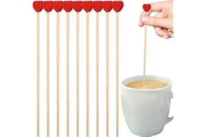 Operitacx 100 Pcs Wooden Coffee Stirrers Red Heart Stir Sticks Disposable Cocktail Stirrers Drink Stir Sticks for Wine Milk Coffee Cocktail 6.1 Inch Straws