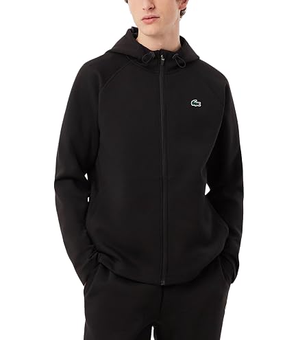 Lacoste Men's Double Face Jersey Zipped Hoodie, Black, Small at
