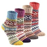 Hippih 5 Pairs Socks Womens Vintage Style Winter Thick Knitting Warm Wool Crew