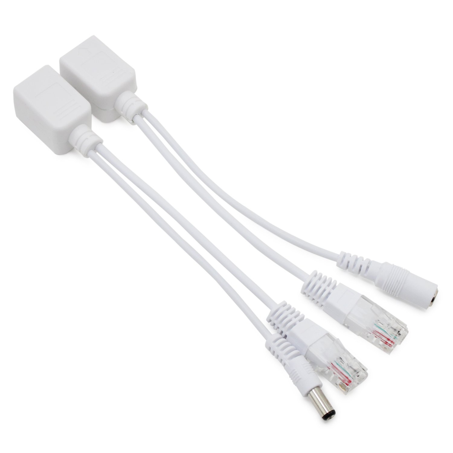 HSeaMall 1 Pair Passive Power over Ethernet RJ45 PoE Adapter Injector + Splitter Kit 5v 12v 24v 48v (White)