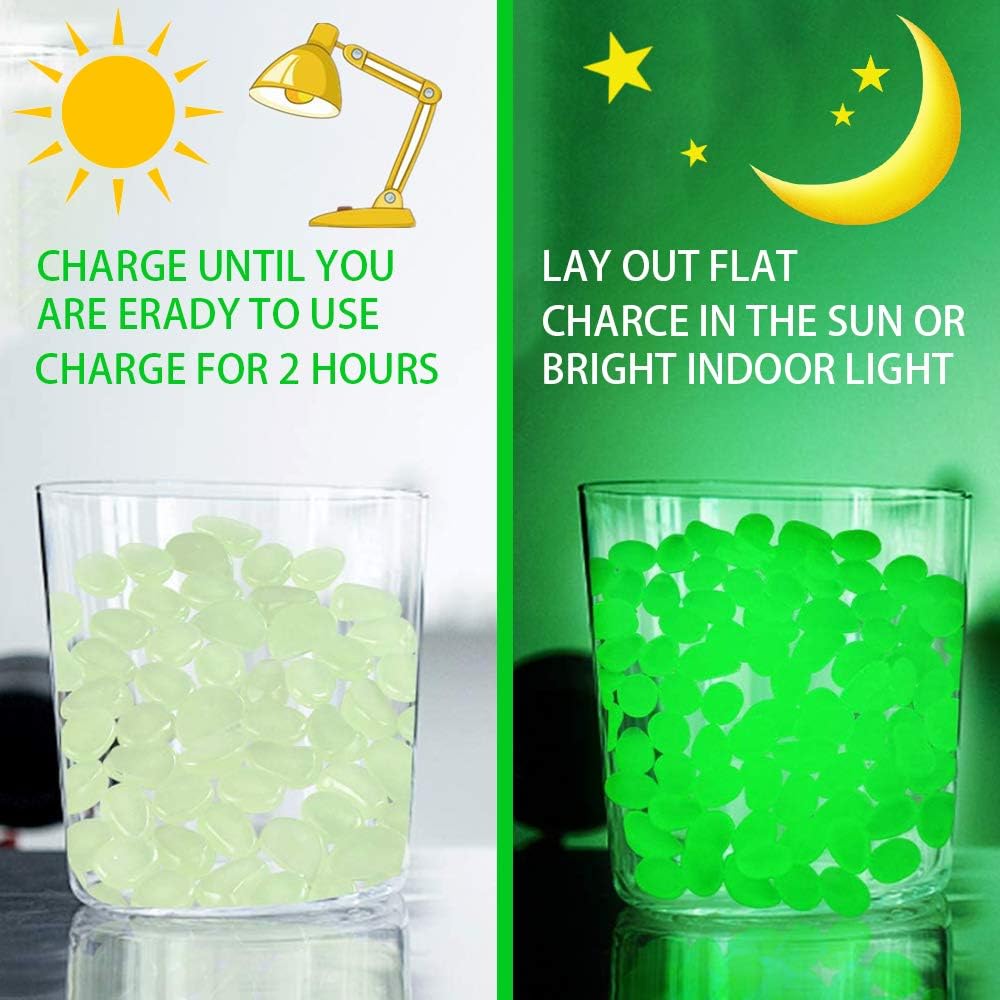 Anothera 1000 pcs Transparent Glowing Green Rocks Glow in The Dark Pebbles Solar Stones Outdoor Garden Lawn Walkway Decorative（Green） : Garden & Outdoor