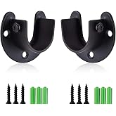 Rise age Stainless Steel Closet Rod Bracket, 1-1/4 Inch Diameter Closet Rod Holder 2 Pcs, Heavy Duty Curtain Rod Holder, Black Closet Rod Support with Screws