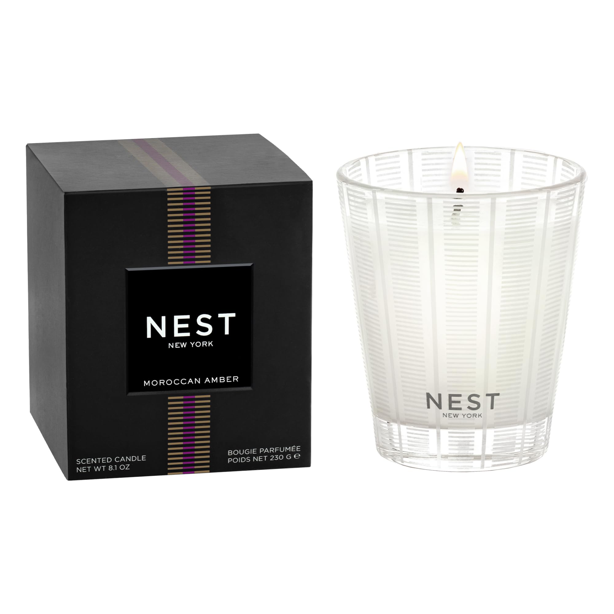 NEST New York Scented Classic Candle, Moroccan Amber – 8.1 oz – Up to 60-Hour Burn Time – Reusable Glass Vessel