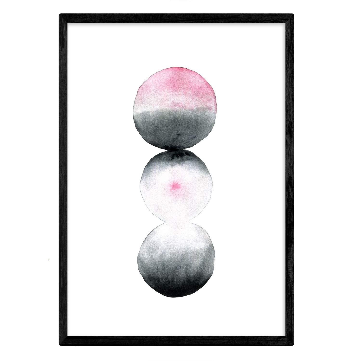 Nacnic Poster Abstract black pink moons. Colorful sheet with Nordic design. A4 size