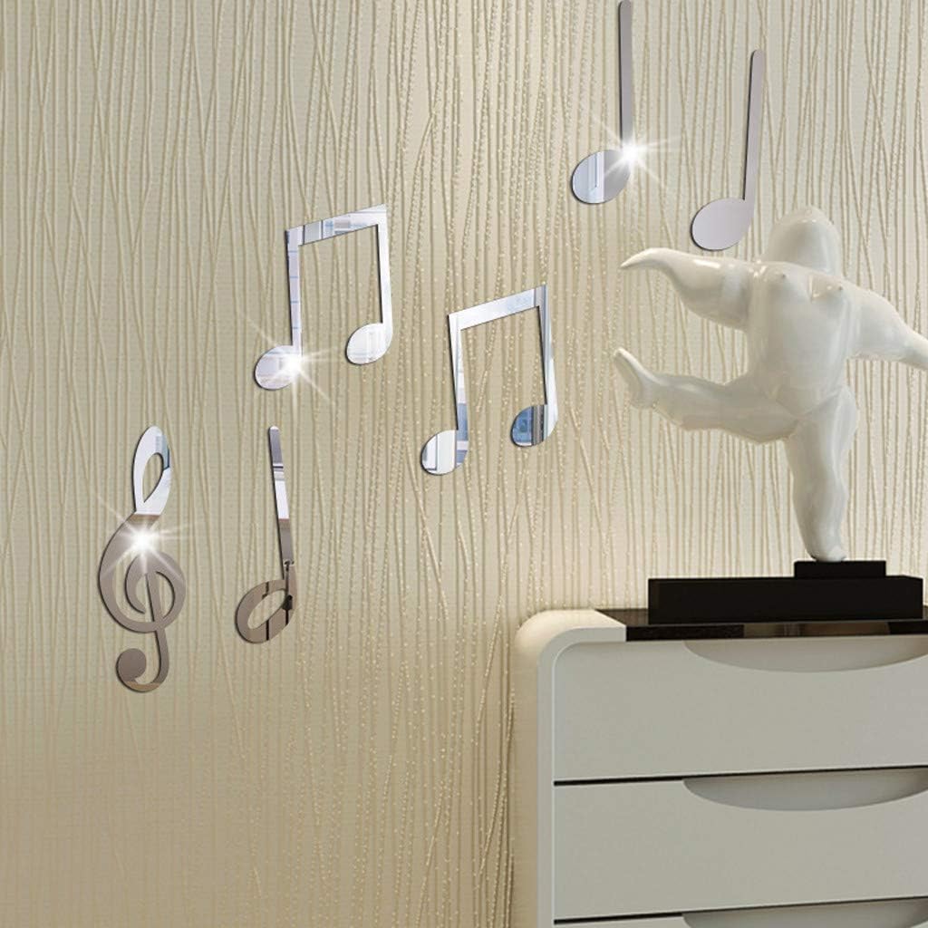 Quaanti 3D Removable Acrylic Mirror Wall Sticker,Musical Notes Wall Sticker, Treble Clef Vinyl Wall Art, Music Home Decor, Music Notes Wall Mural,Window Wall Decal Kitchen Home Decoration (Silver)