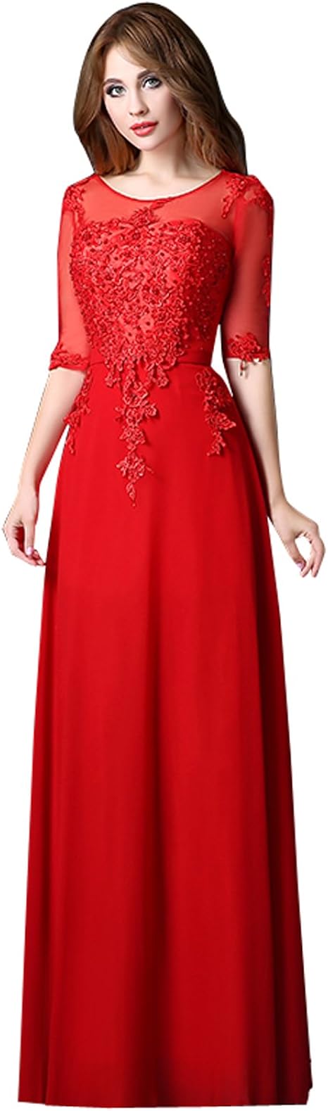 Amazon.com: Beloed Women's Red Formal Prom Dresses Evening Gowns with Sleeves: Clothing