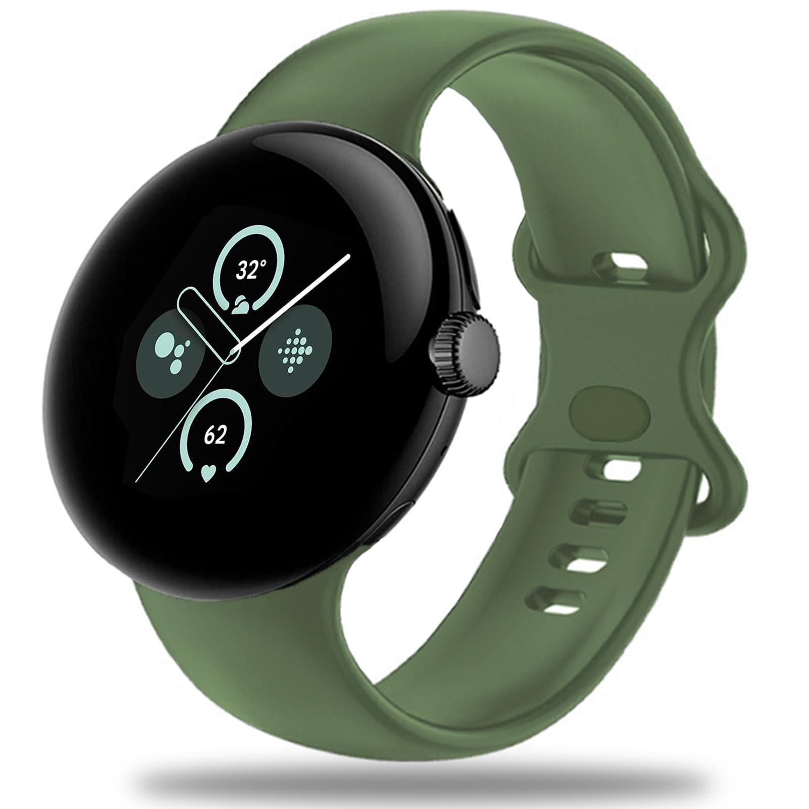 Miimall Strap for Google Pixel Watch 2/Pixel Watch Band, Quick Fit Flexible Wristband, Soft Silicone Sport Strap for Women Men, Adjustable Replacement Band for Google Pixel Watch 2/1-Green