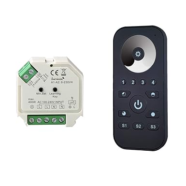 iluminize Funk Set Dimm-Aktor 200W / 400W Phasenabschnitt + Fernbedienung Mini für weiße LEDs, Mindestlast nur 5W, WICHTIG: n