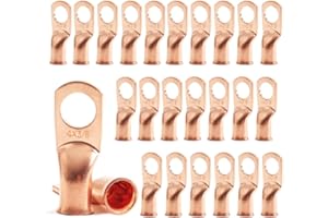 JOYPXF 25Pcs 4 AWG 3/8 Heavy Duty Battery Cable Ends 4 Gauge Wire Connectors 4 Gauge Battery Cable Lugs Wire Lugs Ring Terminals Bare Copper Eyelets Tubular Ring Terminal Connectors