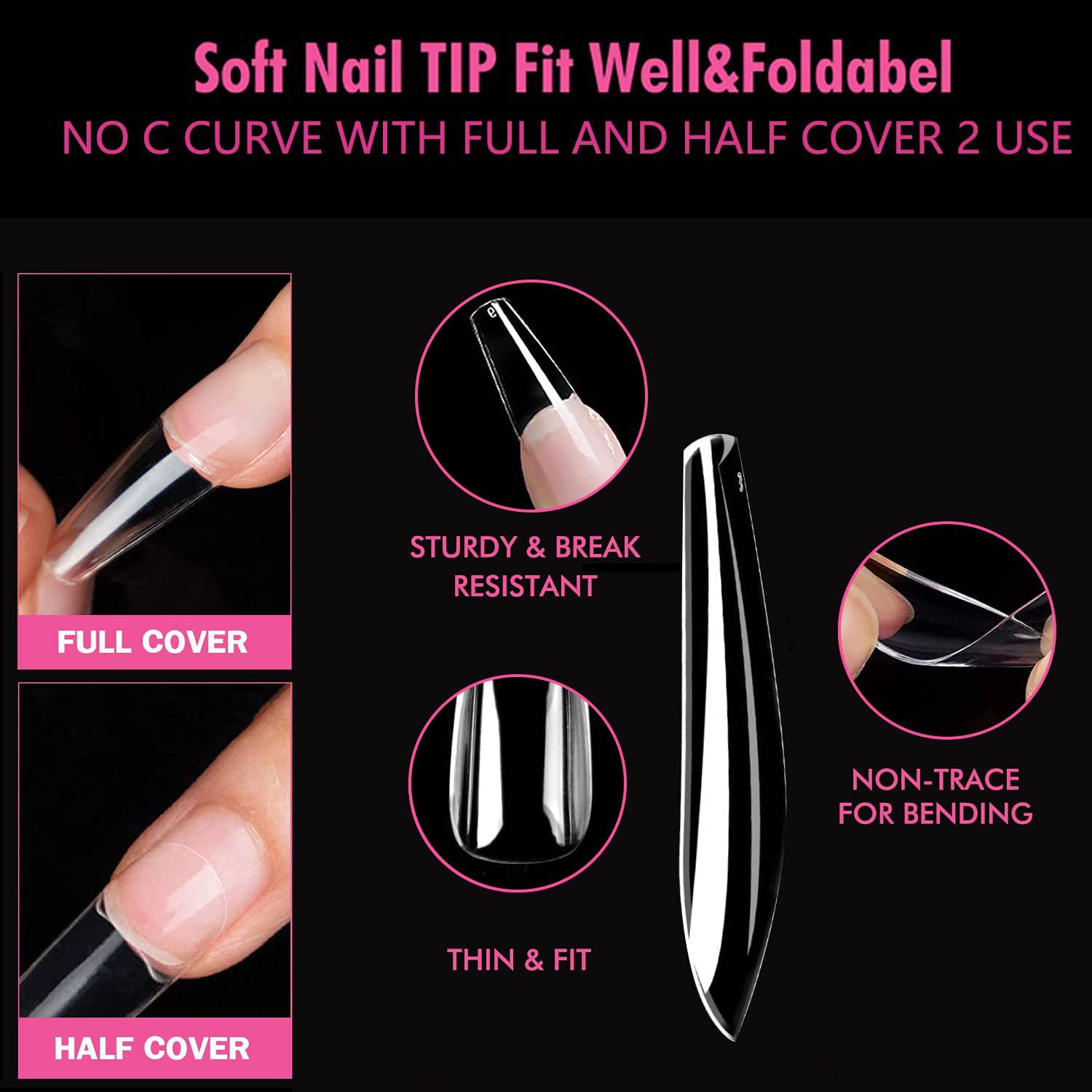 UNA GELLA Long Coffin Nail Tips, 216pcs Clear Long Coffin Gel Nail Tips False Fake Press on Nails Tips Full Cover Acrylic Nails Coffin Shaped For Nail Extension DIY Salon Soft Gel Tips 12 Sizes - Image 4