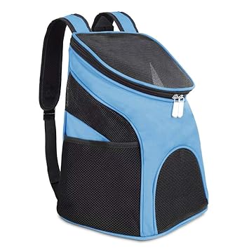 Emily Pets Pet Carrier Backpack with Adjustable Shoulder Strap, Breathable Mesh Soft-Sided Bag for Cats,Puppy,Small Dogs (Blue)