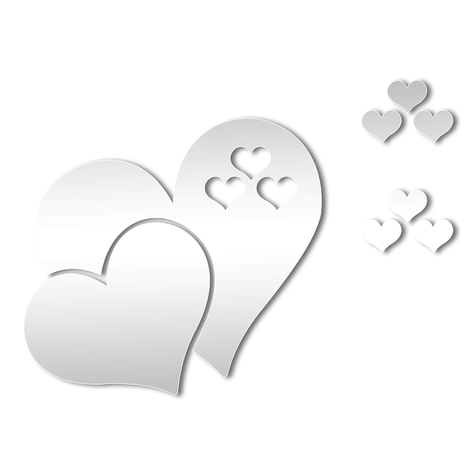 MAXGOODS 2 Pieces 3D Mirror Love Hearts Wall Stickers, Bathroom Toilet Restroom Door Mirror Accessories for Home Room Office, Fashion Cute Removable Family DIY Art Mural Decor Decoration, Silver