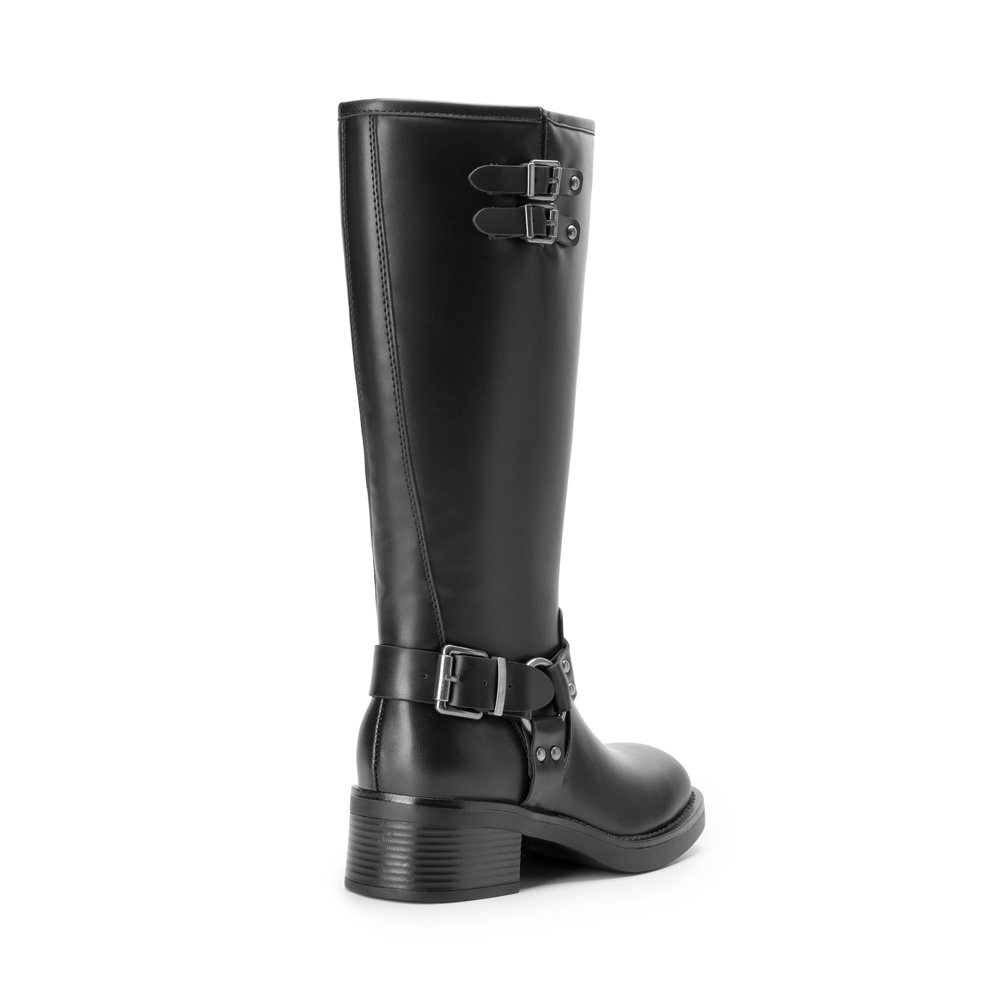 DREAM PAIRS Women's Knee High Boots Side Zipper Motorcycle Boots Square Toe Chunky Low Heel Fashion Buckles Biker Riding Boots