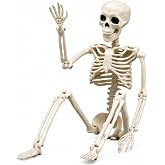 MLLXX Halloween Skeleton Decorations, 16" Plastic Full Body Posable Skeleton, Small Hanging Skeleton for Halloween Decor, Graveyard Haunted House Props