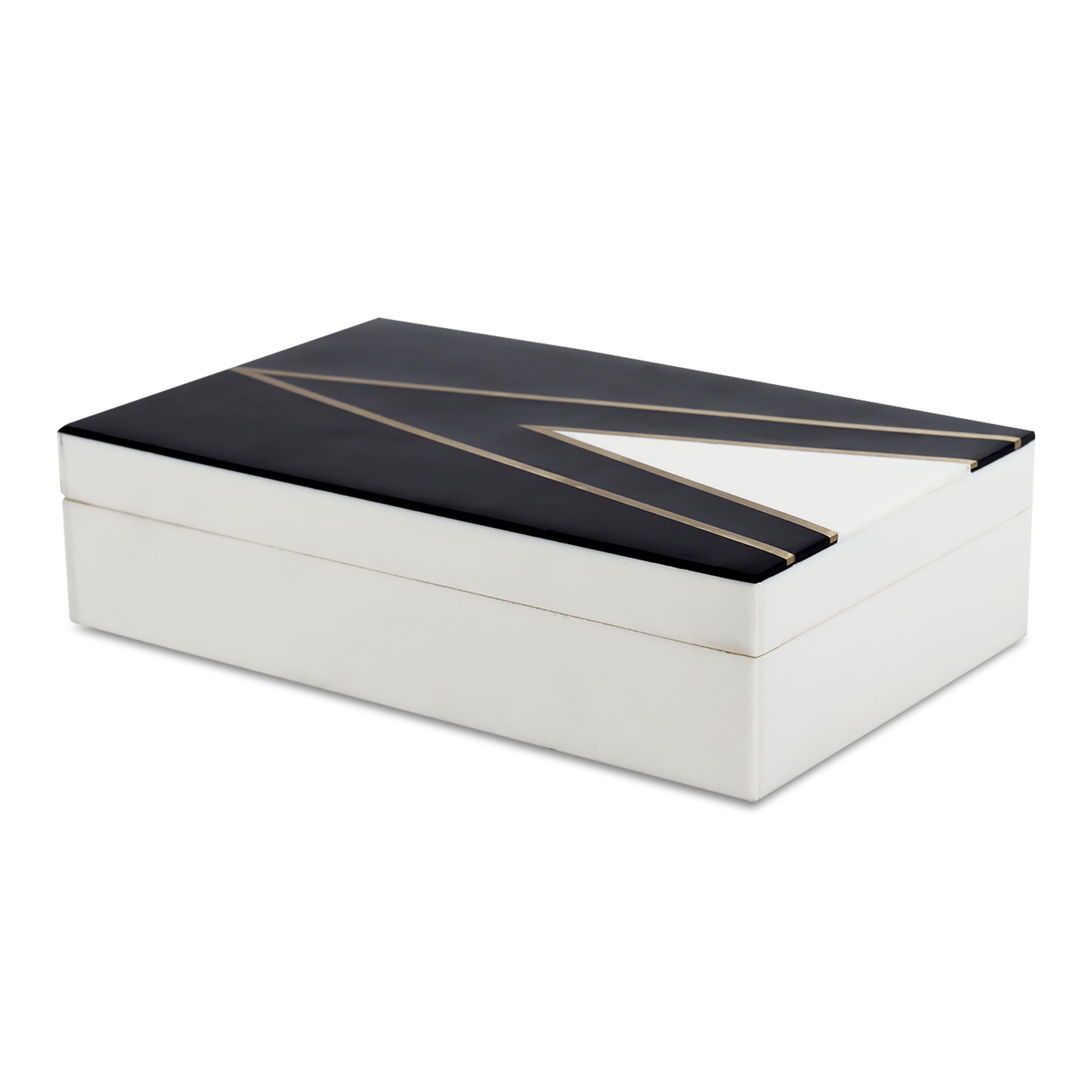 Handicrafts Home Black and White Decorative Storage Box with Lid, Coffee Table Storage Box, Handmade Resin Inlay Wooden Box, Remote Control Holder, Organizer, Keepsake & Jewelry Box (8x5x2 Inch)