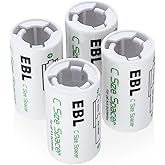 EBL C Size Battery Adapters, AA to C Size Battery Spacer Converter Case Use with Rechargeable AA Cells - 4 Pack