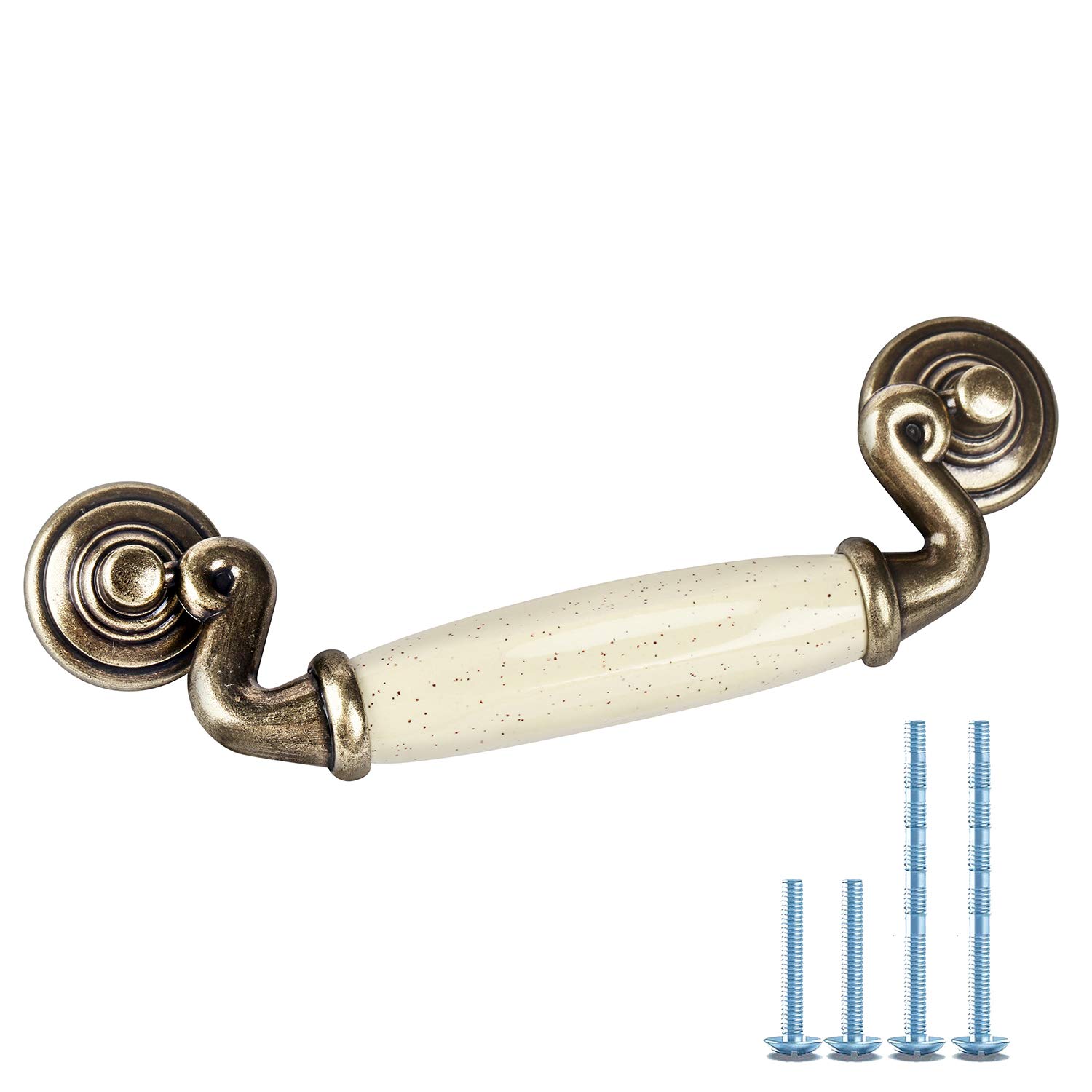 Photo 1 of MuDuJia 4 Pack 4 1/2" Drop Handle Ceramic Drawer Pull Antique Bronze Dresser Pull for Kitchen Cabinet Knobs 4.5 Inch 114mm Center to Center Spacing (4,4.5 in Hole Centers)