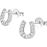925 Sterling Silver Crystal Horseshoe Stud Earrings, Sold as a Pair