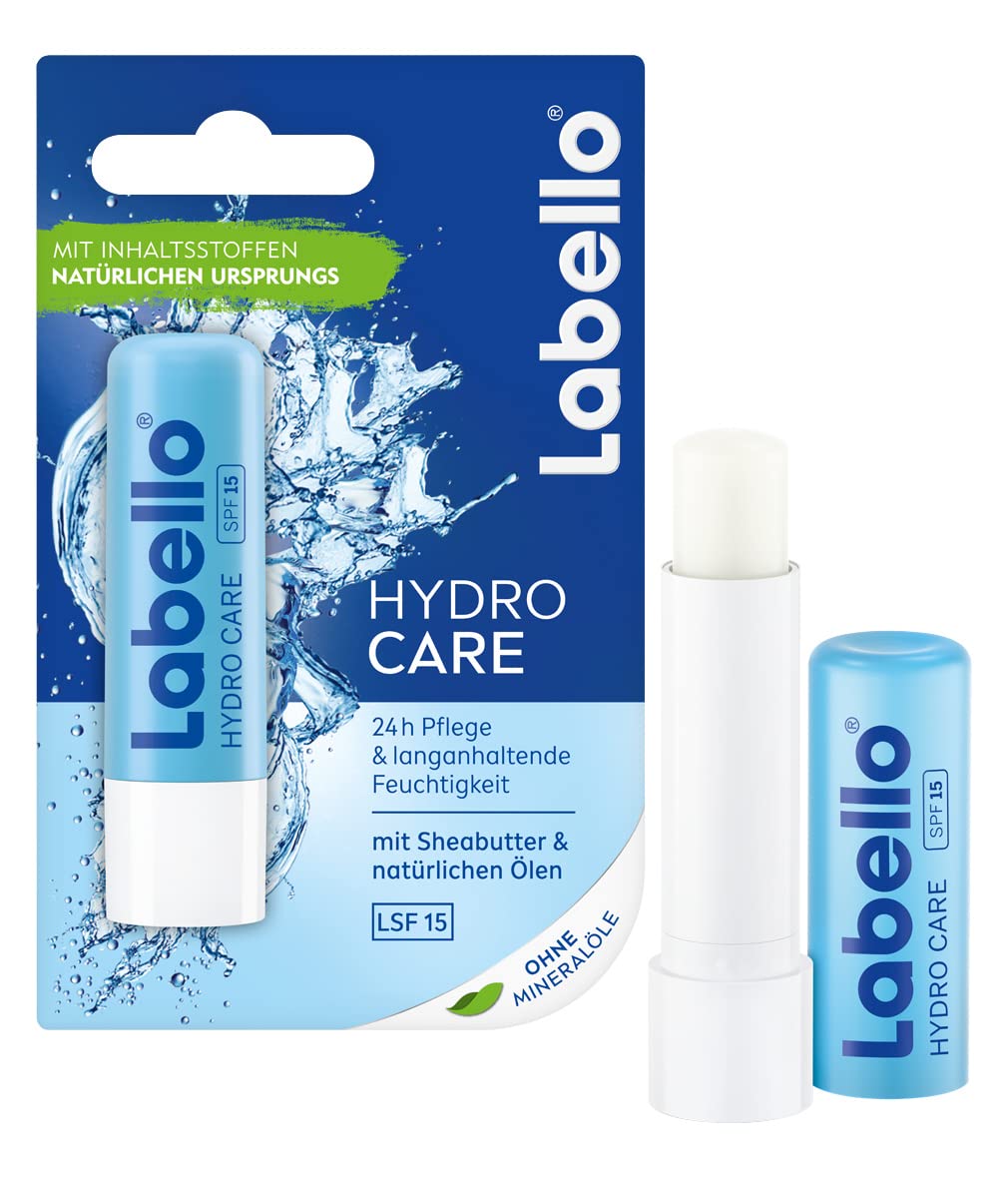 Labello Hydro Care Pack of 1 (1 x 4.8 g), Lip Care without Mineral Oils for Dry Lips, Lip Balm with SPF 15 and Shea Butter for Nourishing Lip Protection