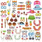 60-Piece Set of Photo Booth Props - Luau Party Supplies, Selfie Props, Hawaiian Party Favors for Cocktail Parties, Tiki Parties and Hawaiian-Themed Events