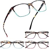 Henotin 4 Pack Ladies Reading Glasses Blue Light Blocking Spring Hinge Readers Anti Eyestrain Computer Eyeglasses (Multicolor, 2.0)