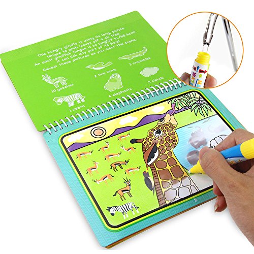 Jenilily Magic Water Drawing Book Coloring Book Doodle with Magic Pen Painting Board for Children Education Drawing Toy (F Cartoon Animal)