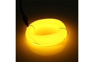 JIGUOOR EL Wire Battery Pack 9.8ft / 3m Bright Neon Light Strip 360° Illumination Neon Tube Rope Lights for DIY, Festival, Party Decoration, Pub, Halloween, Chrismas (9.8ft / 3m, Yellow)