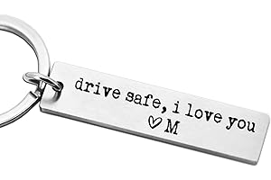 CYLDGNS Drive Safe I Love You Keychain Personalized Initial Engraved Gift Custom Gift for Boyfriend for Husband Valentine's Day Gift for Him (Initial M)