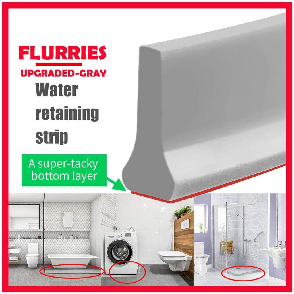 Collapsible Threshold Water Dam - Self-Adhesive Bendable Silicone Bath Shower Barrier Retainer - Waterproof Water Flow Block Seal Strip - Home Retention System Bathroom Kitchen (2M/78.7'', Gray)