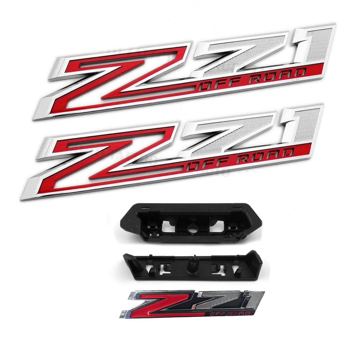 Photo 1 of (Set of 3) 2019-2024 2pack Hood Z71 Off Road Emblems Plus Grille Z71 Offroad Badges Compatible with Silverado 84632695 84384428 (Chrome Red)