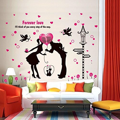 Cupid Angel Romantic Kissing Lovers Removable Wall Sticker Decal, Living Room Bedroom Home Decoration Adhesive DIY Art Wall Mural