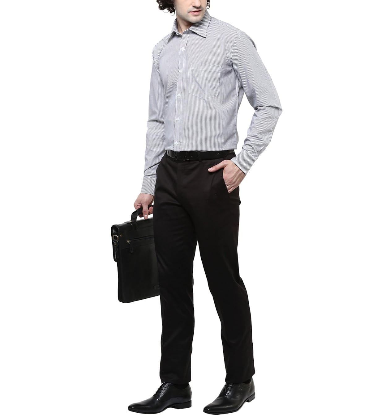 american crew men's cotton stripes shirt with pocket (white & black)