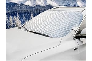 QEES Universal Snow Cover with Tuck-in Flaps, Car Sun Shade with Aluminium Foil Lamination, Waterproof Car Windshield Protector Compatible with Most Car, SUV, Truck