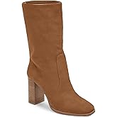 Juliet Holy Women’s Mid-calf Boots Chunky Stacked Heel Square Toe Side Zipper Slip-on Suede Winter Booties