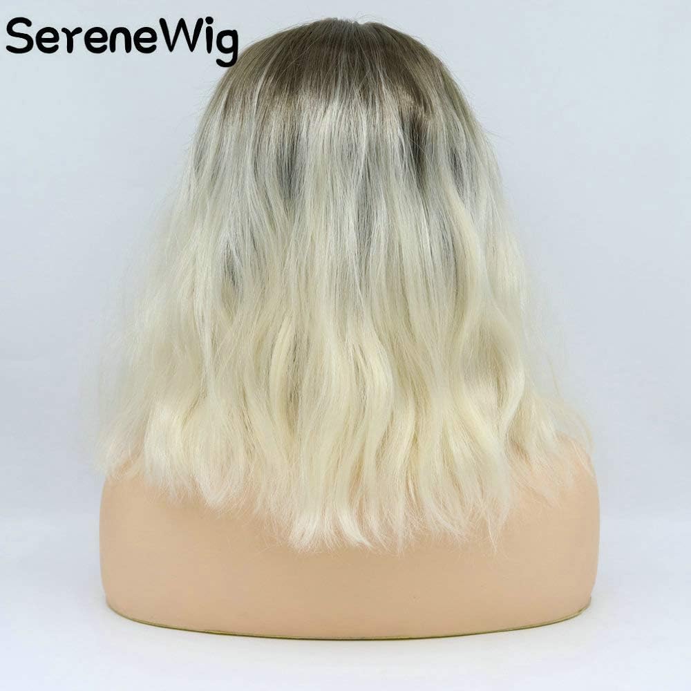 Shoulder Length Lace Front Wigs Short Bob Curly Wavy Wigs Pre Plucked Synthetic Heat Resistant Hair Natural Waves Daily Wigs for Women Cosplay (Brown Blonde Ombre) - Image 5